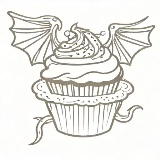 cupcake with dragon wings spread tattoo design idea