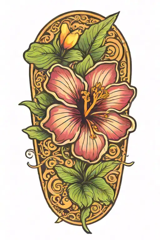 A tattoo of a Hawaiian hibiscus flower with Mickey Mouse ears incorporated into the design tattoo design idea