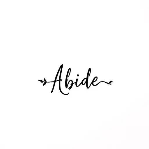 Create a cute fine line tattoo of the word: Abide. Have the word in cursive and incorporate an olive branch or olive lea tattoo design idea