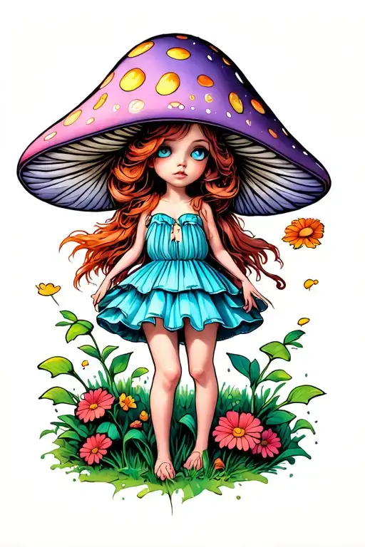 mushroom fairy tattoo design idea