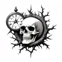 skull, hourglass, clock, compass, demon, thorns, dead tree, death,  tattoo design idea