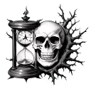 skull, hourglass, clock, compass, demon, thorns, dead tree, death,  tattoo design idea