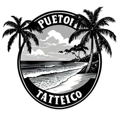 mail stamp with puerto rico beach view tattoo design idea