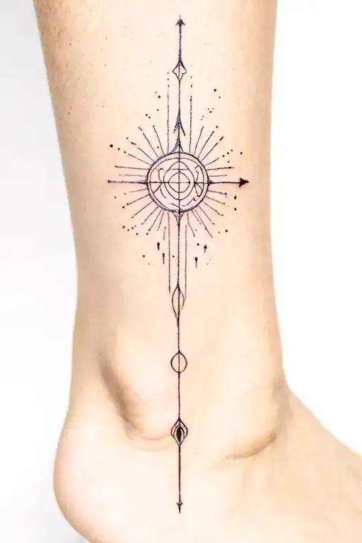 I want a tattoo that has witchy and spiritual elements and in simple, fine-line, minimalist style on my left ankle and c tattoo design idea
