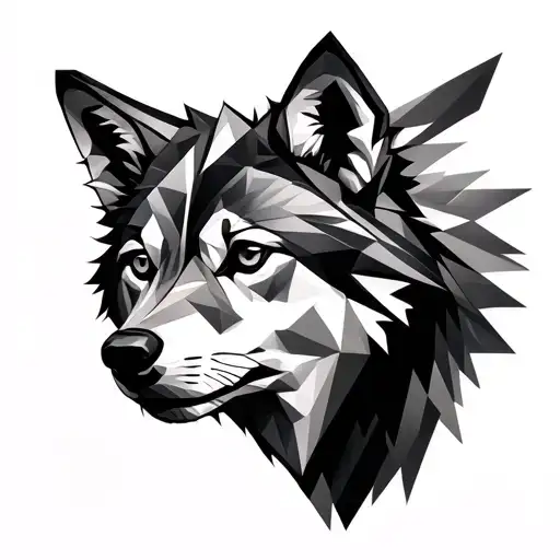 I want detailed tattoo design on the inner upper arm featuring the head of a wolf in a geometric and polygonal style, wi tattoo design idea