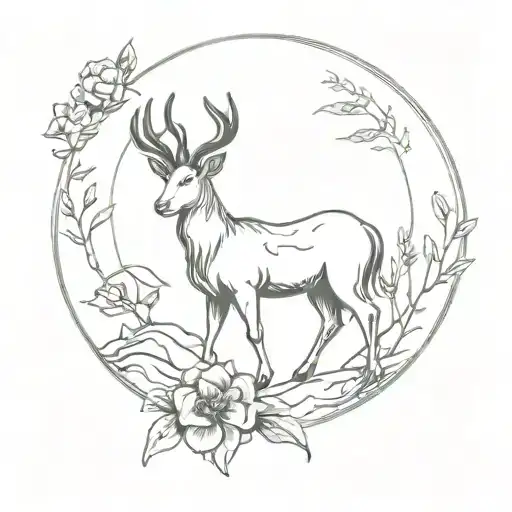 Capricorn and nature tattoo design idea