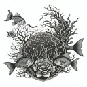the bottom of the sea with a fish cemetery scene tattoo design idea