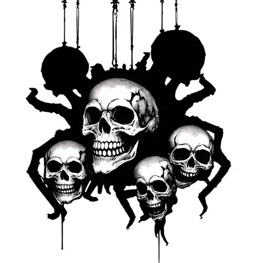 skulls and spiders hanging from skull tattoo design idea