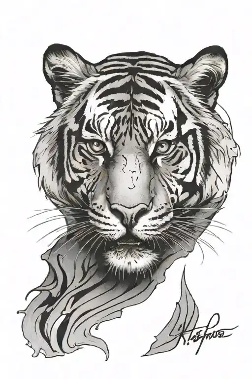 Half faced tiger head with wounds tattoo design idea