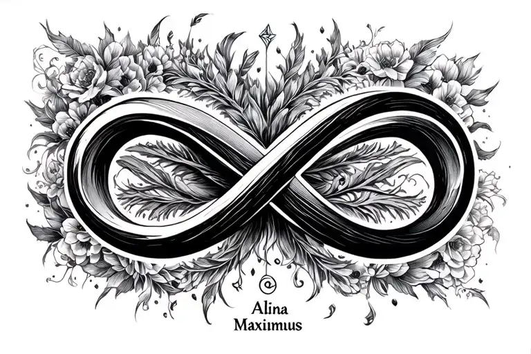 infinity sign incorporated and have names Alina(wife) and (kids) Denisa, Maximus, Delia masculine  tattoo design idea