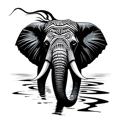 water ripples with elephant face contour vinyl record and k7 tape geometric strokes. tattoo design idea