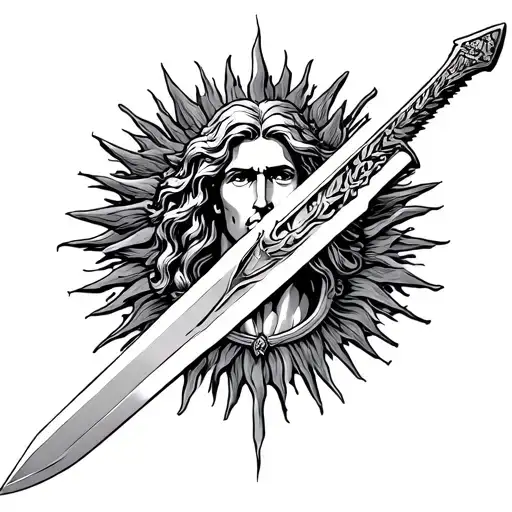 st Micheal with sword and sun tattoo design idea