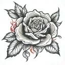 burning rose tattoo design idea