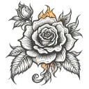 burning rose tattoo design idea