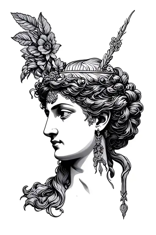 history, Greek gods woman face tattoo design idea