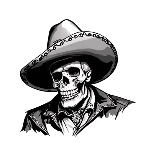 skull in western clothing and sombrero tattoo design idea