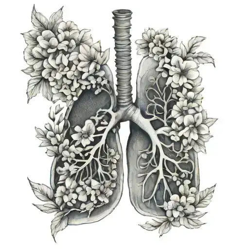 lungs made of flowers blooming with asbestos tattoo design idea