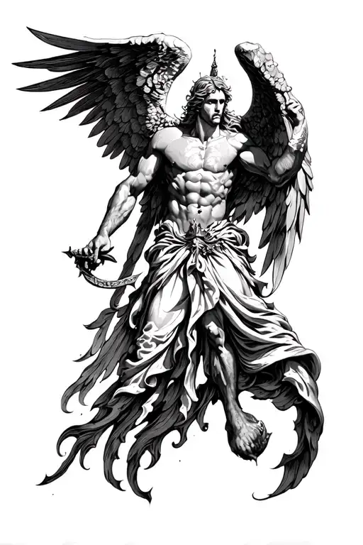 arch angel Michael slaying evil tattoo design idea