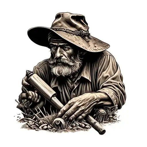 old gold miner scene black smooth shading tattoo design idea