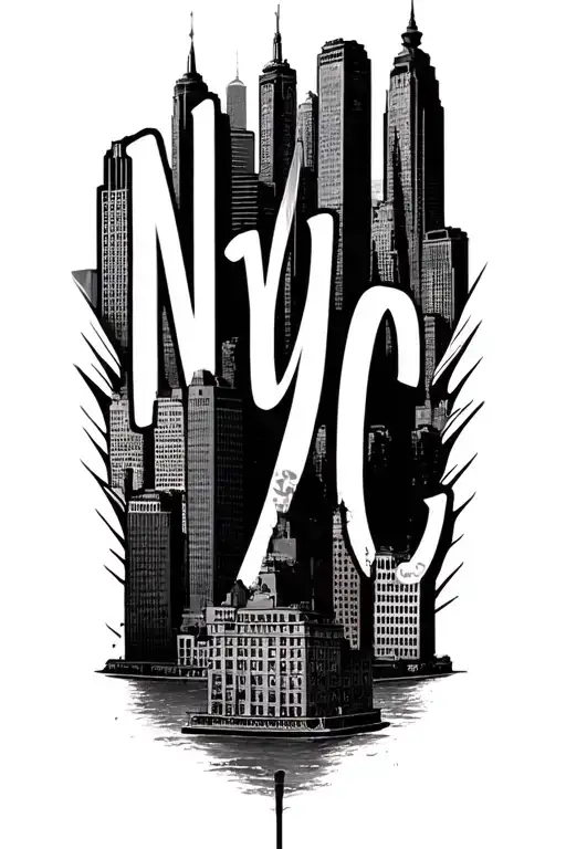 "NYC" New York skyline silhouette tattoo design idea