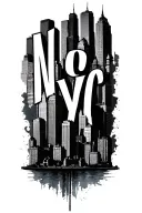 "NYC" New York skyline silhouette tattoo design idea