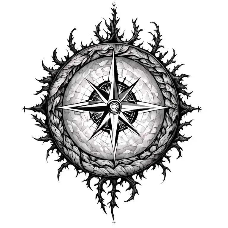 compass nature tree of life intertwined tattoo design idea