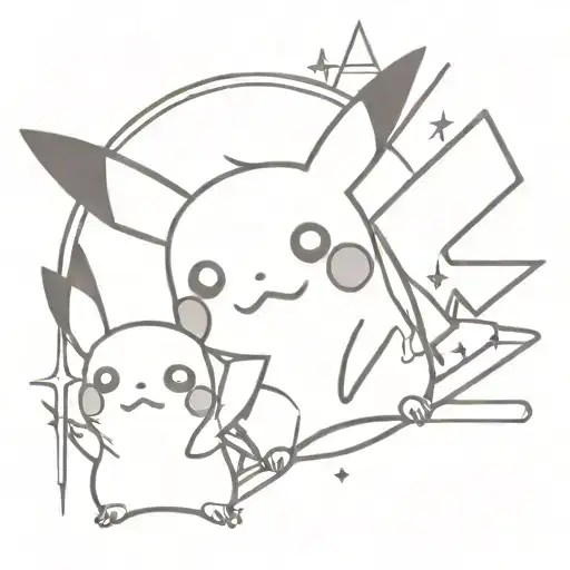 pikachu and harry potter fine line tattoo tattoo design idea
