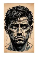 sad man with tears falling from eyes tattoo design idea