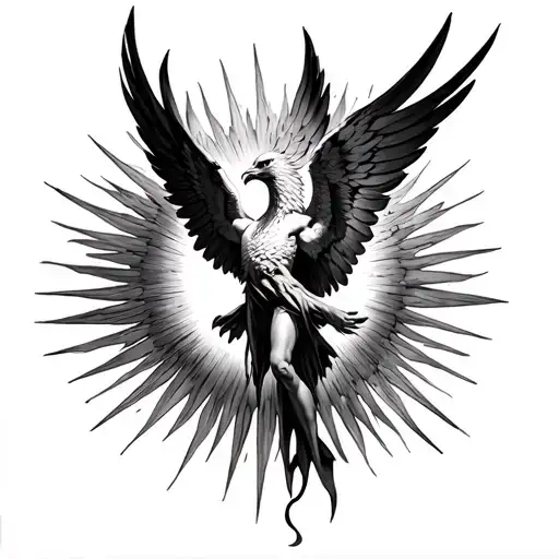 icarus falling from the sun with a phoenix rising from the same sun tattoo design idea