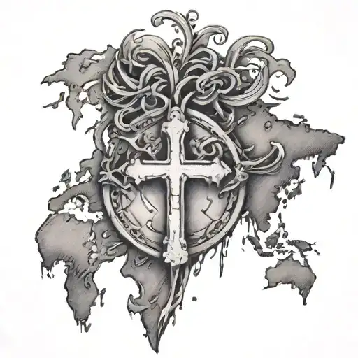 the world with a cross necklace around it  tattoo design idea