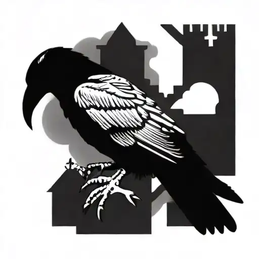 nevermore raven perched on skeleton hand holding tattoo design idea