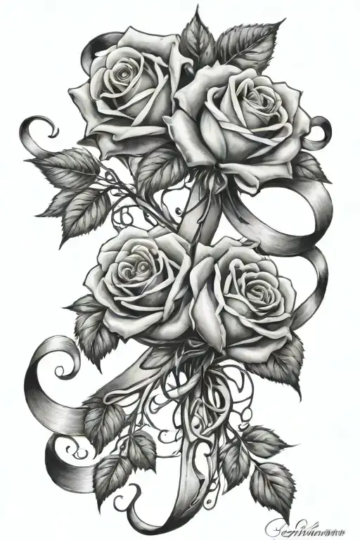 breast cancer ribbon roses vines wrapping tattoo design idea