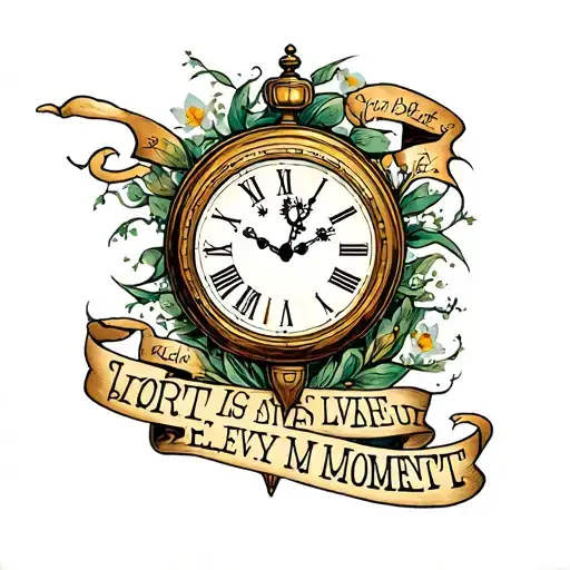 clock and verse time is short live every moment tattoo design idea