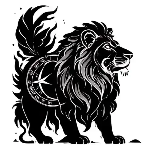 lion compass background black tattoo design idea