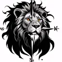 lion compass background black tattoo design idea