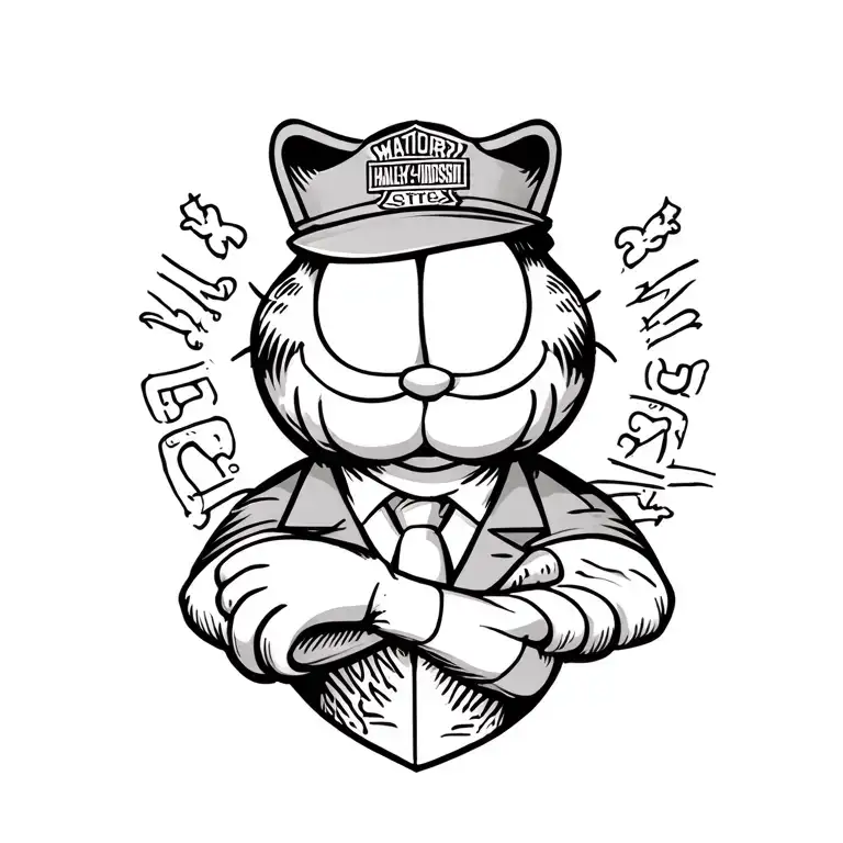 garfield with master Sargent insignia in his arm incorporating Harley Davidson  tattoo design idea