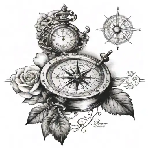 compass and hourglass family tree genealogy + courage in Latin + first names Mila & Deyan tattoo design idea