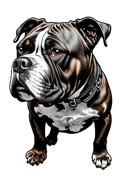 american bulldog in front of detailed car engine parts tattoo design idea