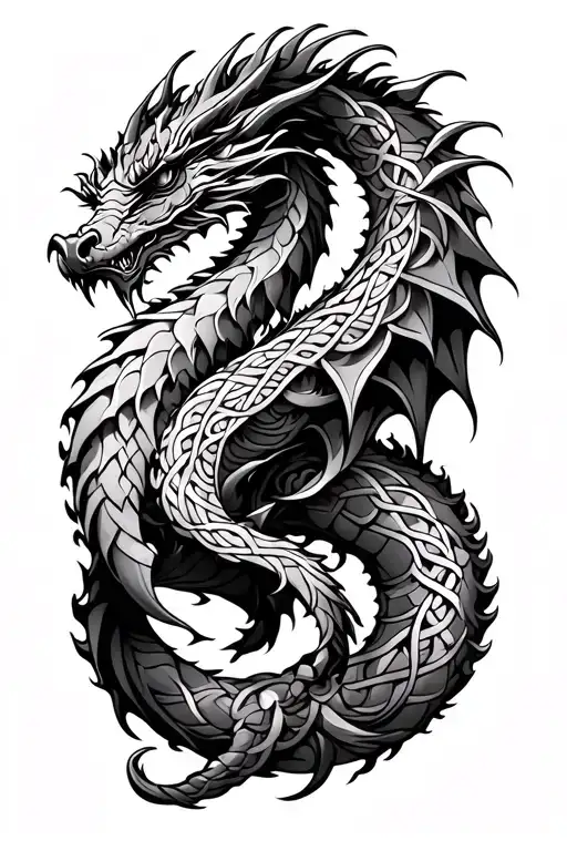 Coverup Celtic dragon wrapped tattoo design idea