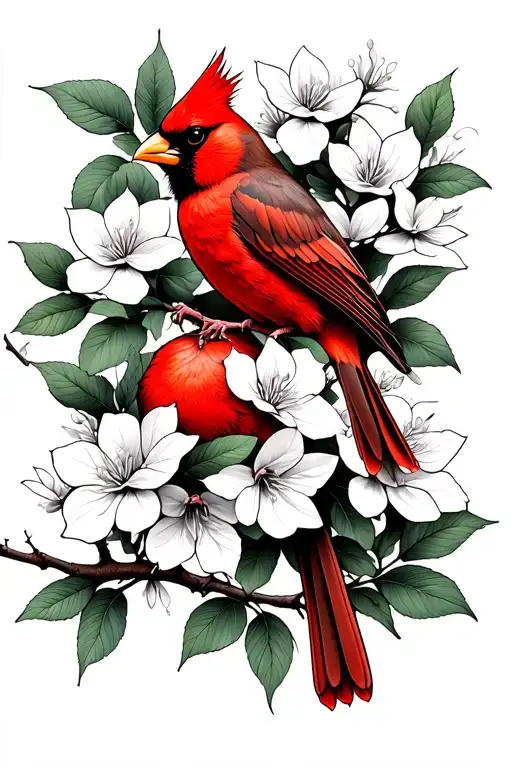 cardinal on dogwood branch flowers intertwined tattoo design idea