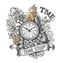time doesn't stop growing" text tattoo design idea