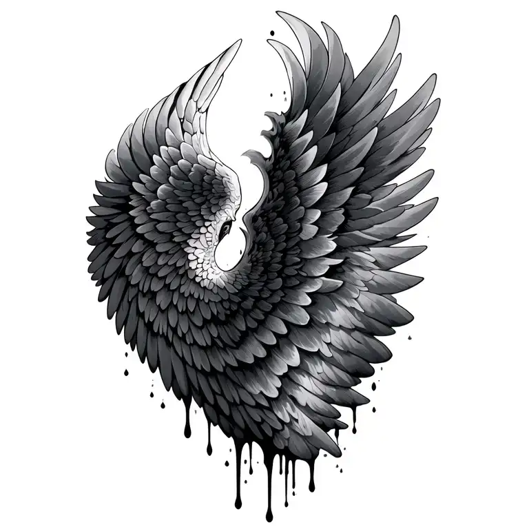 simple, single icarus wing melting into wax wings tattoo design idea