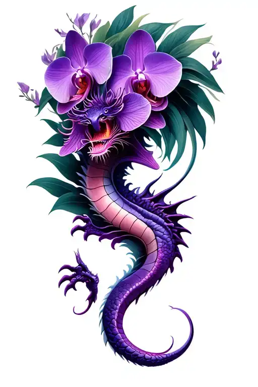 purple dragon and orchid thigh tattoo tattoo design idea