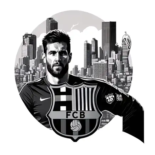Messi World Cup title, fc Barcelona cityscape tattoo design idea