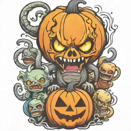kawaii Halloween monster war tattoo design idea