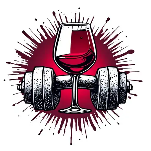 A tattoo design of a wine glass and a dumbbell crossed together, representing your passion for both wine tasting and weight lifting tattoo design idea