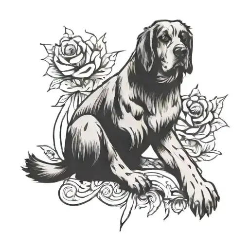 dog paw with female character holding hands tattoo design idea