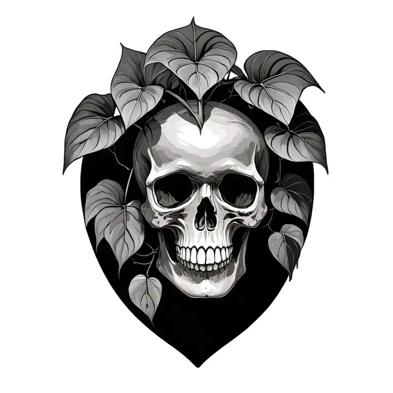 philodendron vine with skull tattoo design idea