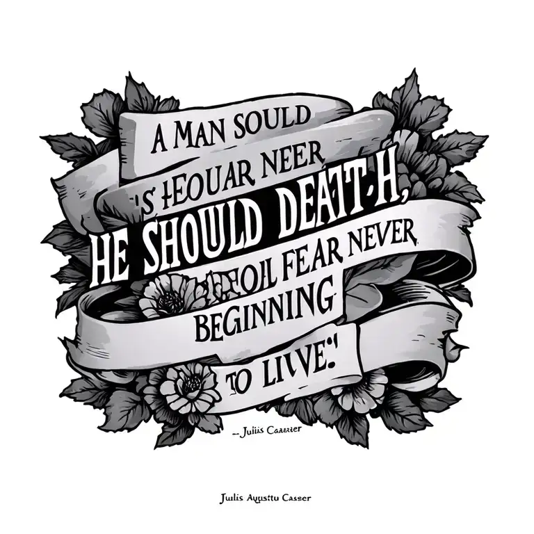 a quote saying "A man should never fear death, he should fear never beginning to live" -Julius Augustus Caeser  tattoo design idea