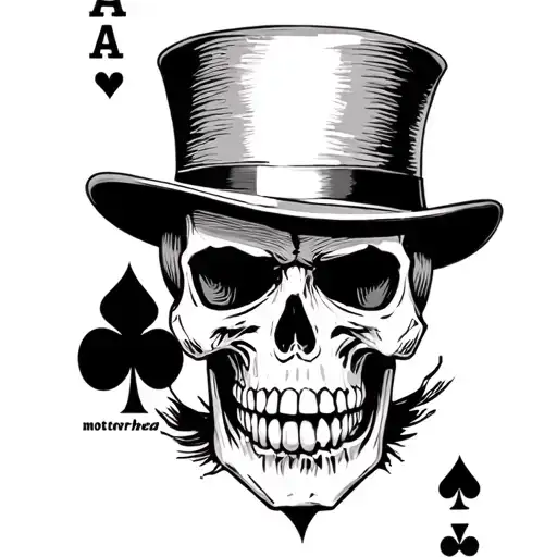 a skull wearing a top hat and holding an ace of spades inspired by motorhead tattoo design idea